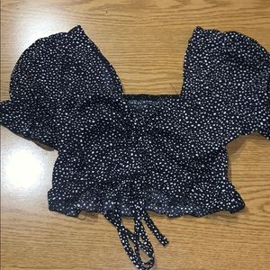 Dalmatian Print Tie Up Short Sleeve Crop Top